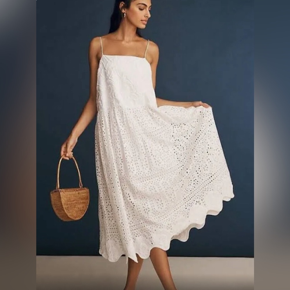 New with tags white RHODE Rosa midi eyelet dress. Sz XS